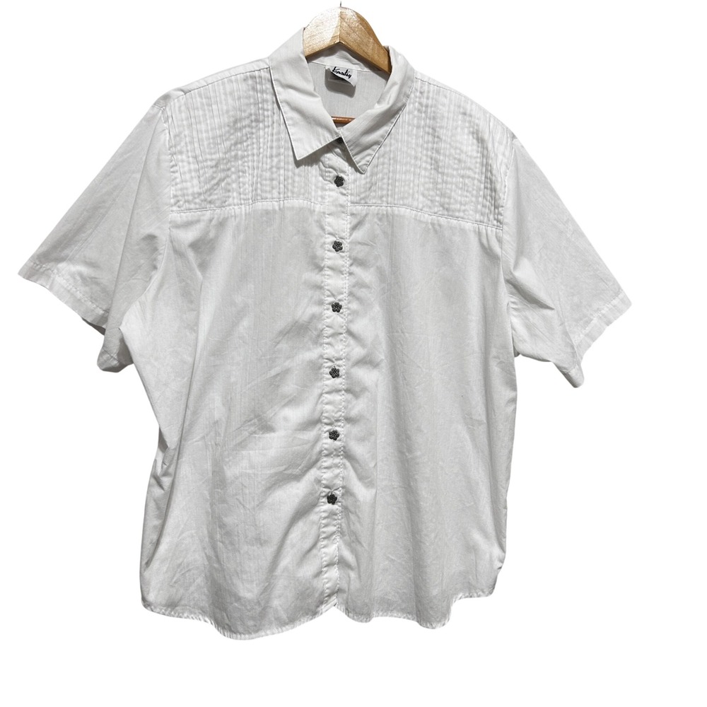 Vintage Tapestry Women Cottage Fairy Button Down Front Top‎ 24 White Pintuck